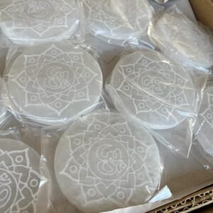 Round Selenite plate engraved 5