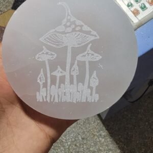 Round Selenite plate engraved 3