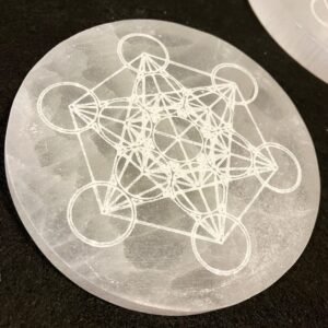 Round Selenite plate engraved 1