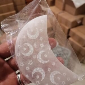 Wholesale moon selenite crystal plate engraved with crescent moon and stars