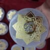 Wholesale round selenite charging plate engraved with gold Lotus Om