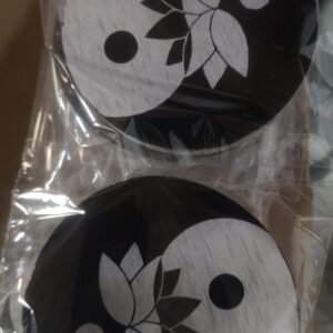 Wholesale round selenite plate engraved with black and white yin yang lotus design