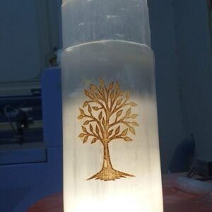 Wholesale bulk selenite tower lamp engraved with sacred tree of life