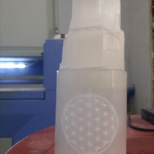 Wholesale selenite skyscraper tower lamp with flower of life engraving